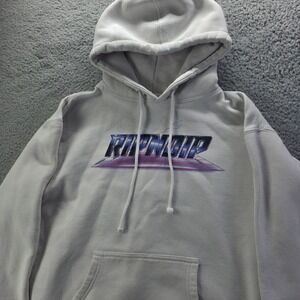 RIPNDIP Mens Medium White Chrome Logo Graphic Hoodie Pullover Sweatshirt